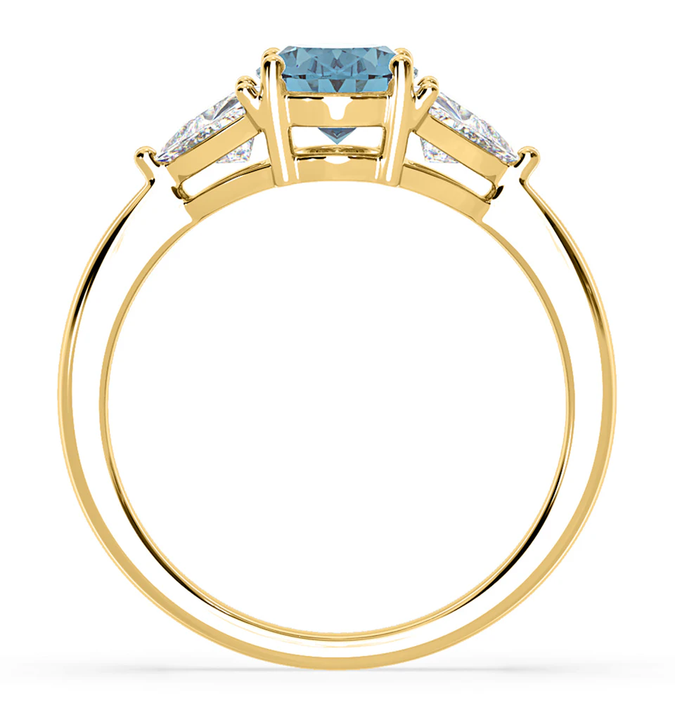 Dalia Blue Lab Diamond Oval with Trillions 1.70ct Ring in 18K Yellow Gold - Elara Collection