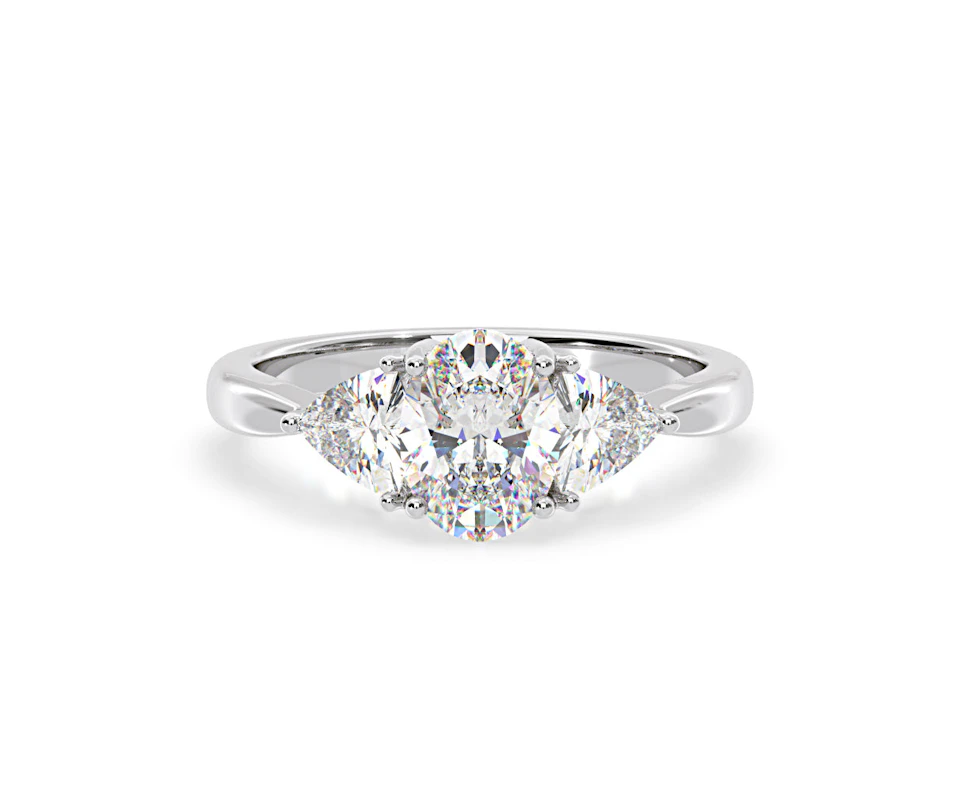 Dalia Lab Diamond Oval with Trillions 1.70ct Ring in 18K White Gold F/VS1