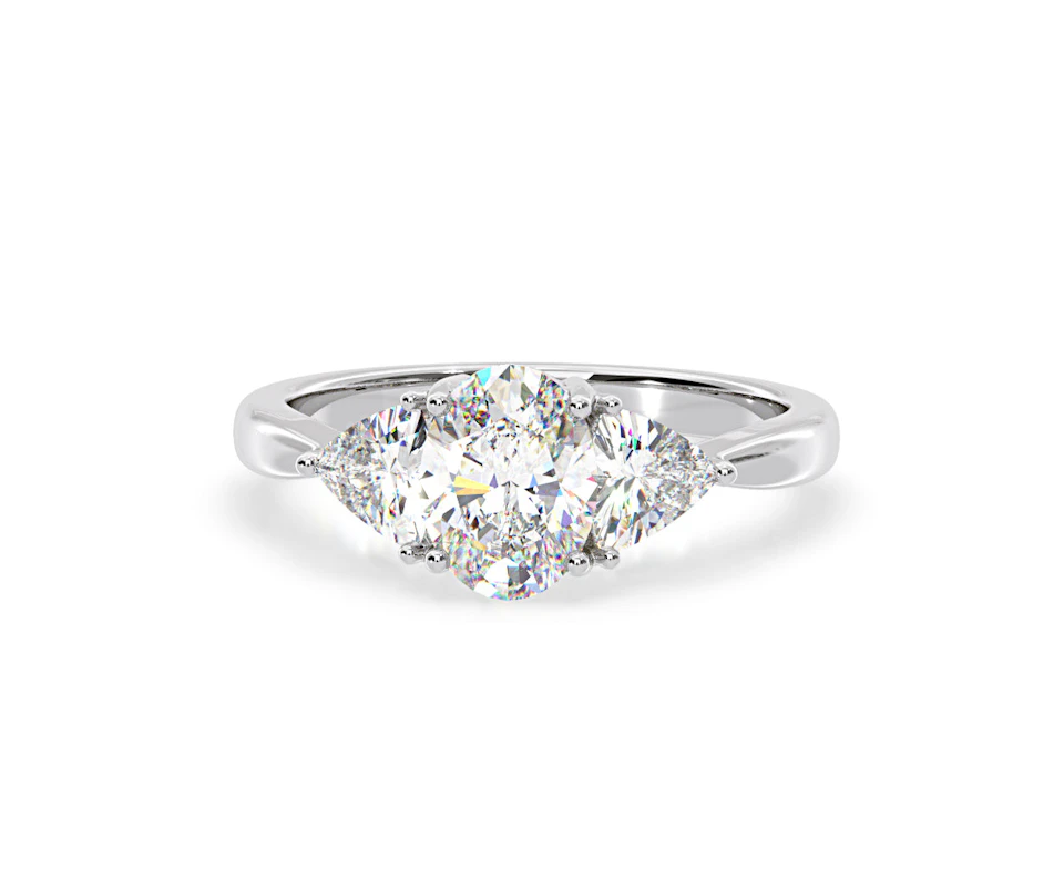 Dalia Lab Diamond Oval with Trillions 1.70ct Ring in 18K White Gold F/VS1