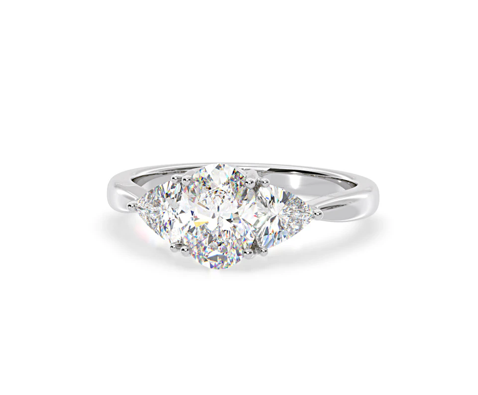 Dalia Lab Diamond Oval with Trillions 1.70ct Ring in 18K White Gold F/VS1