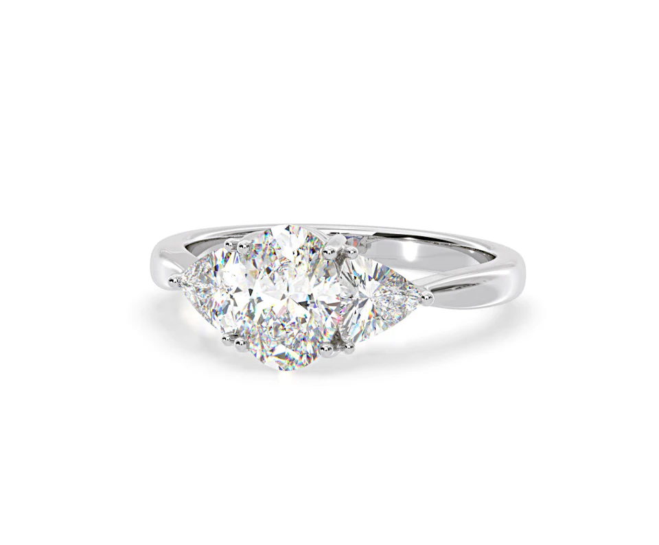 Dalia Lab Diamond Oval with Trillions 1.70ct Ring in 18K White Gold F/VS1