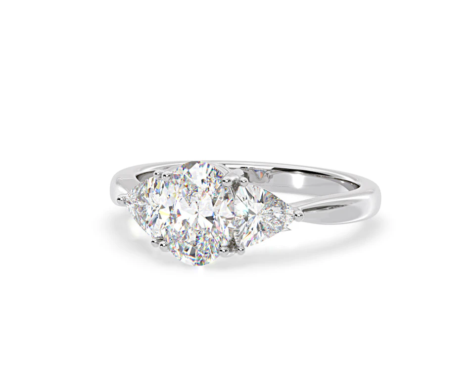 Dalia Lab Diamond Oval with Trillions 1.70ct Ring in 18K White Gold F/VS1