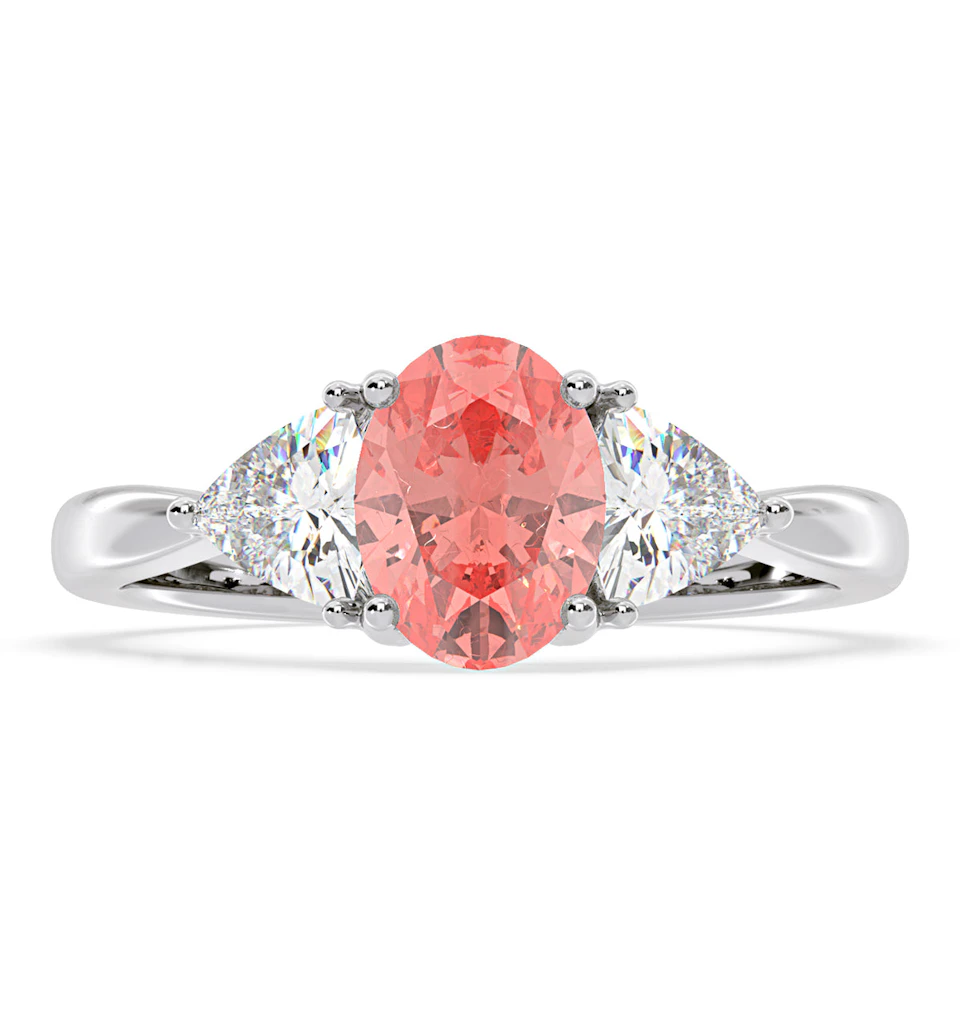 Dalia Pink Lab Diamond Oval with Trillions 1.70ct Ring in Platinum - Elara Collection