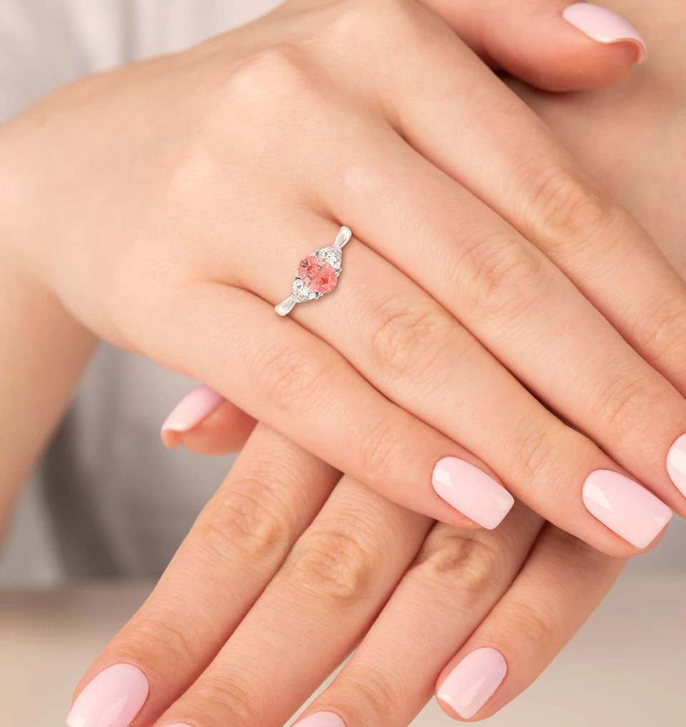 Dalia Pink Lab Diamond Oval with Trillions 1.70ct Ring in Platinum - Elara Collection