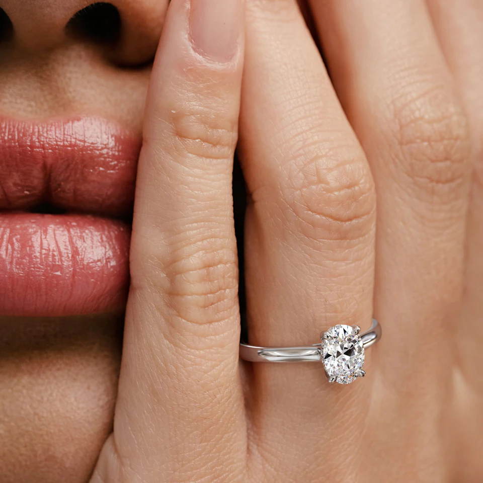 Amora Oval 1.00ct Hidden Halo Lab Diamond Engagement Ring F/VS1 Set in Platinum