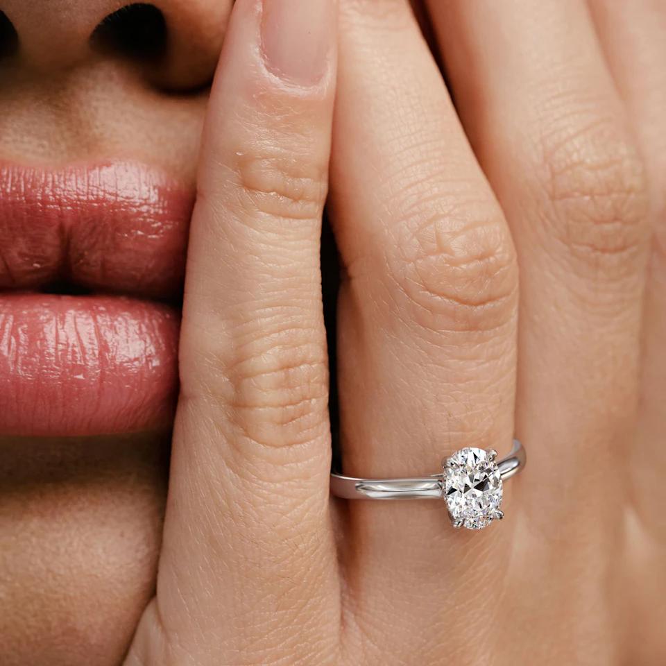 Amora Oval 1.00ct Hidden Halo Lab Diamond Engagement Ring F/VS1 Set in 18K White Gold