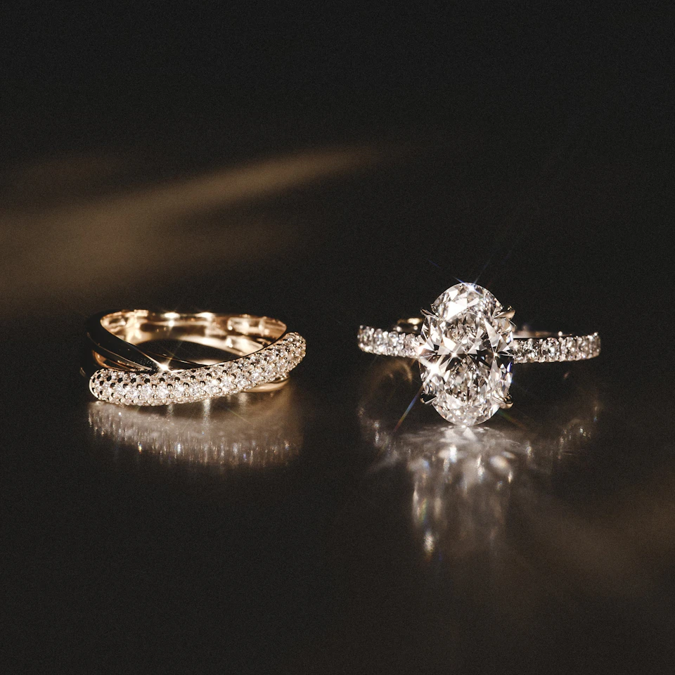 Amora Oval 2.00ct Hidden Halo Lab Diamond Engagement Ring With Side Stones Set in 18K White Gold