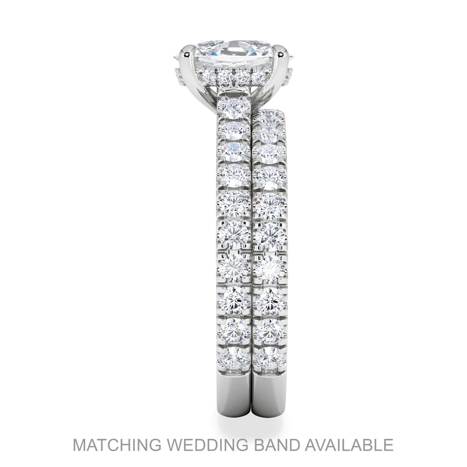 Amora Oval 1.00ct Hidden Halo Lab Diamond Engagement Ring With Side Stones Set in 18K White Gold