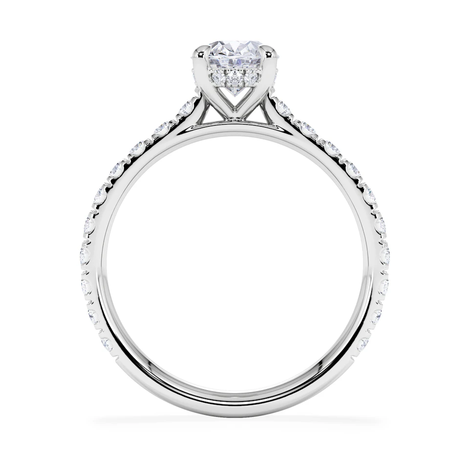 Amora Oval 1.00ct Hidden Halo Diamond Engagement Ring With Side Stones Set in 18K White Gold