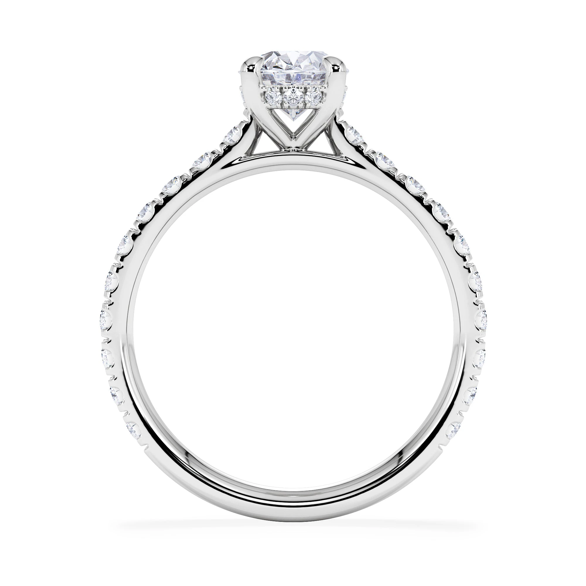 Amora Oval 1.00ct Hidden Halo Lab Diamond Engagement Ring With Side Stones Set in 18K White Gold