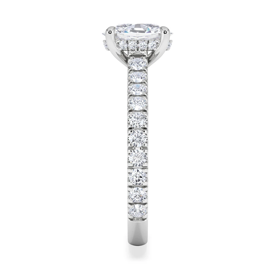 Amora Oval 1.00ct Hidden Halo Lab Diamond Engagement Ring With Side Stones Set in 18K White Gold