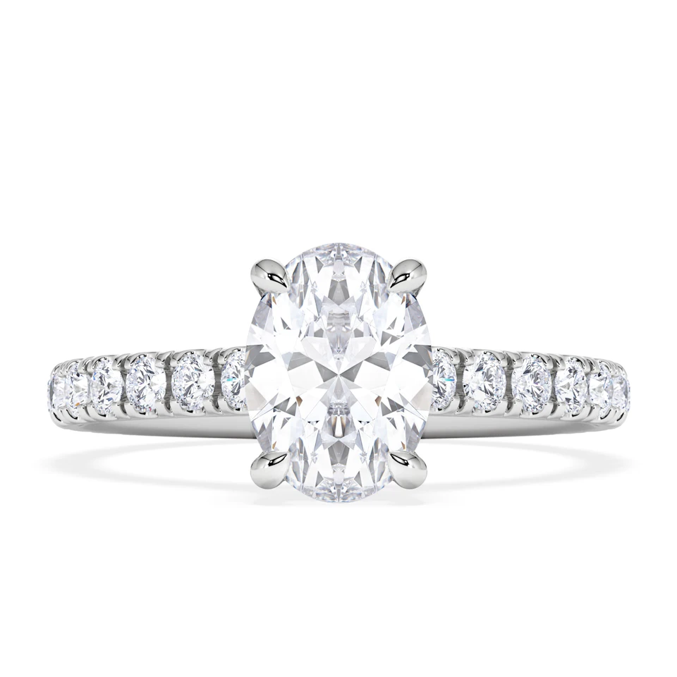 Amora Oval 1.00ct Hidden Halo Diamond Engagement Ring With Side Stones Set in 18K White Gold