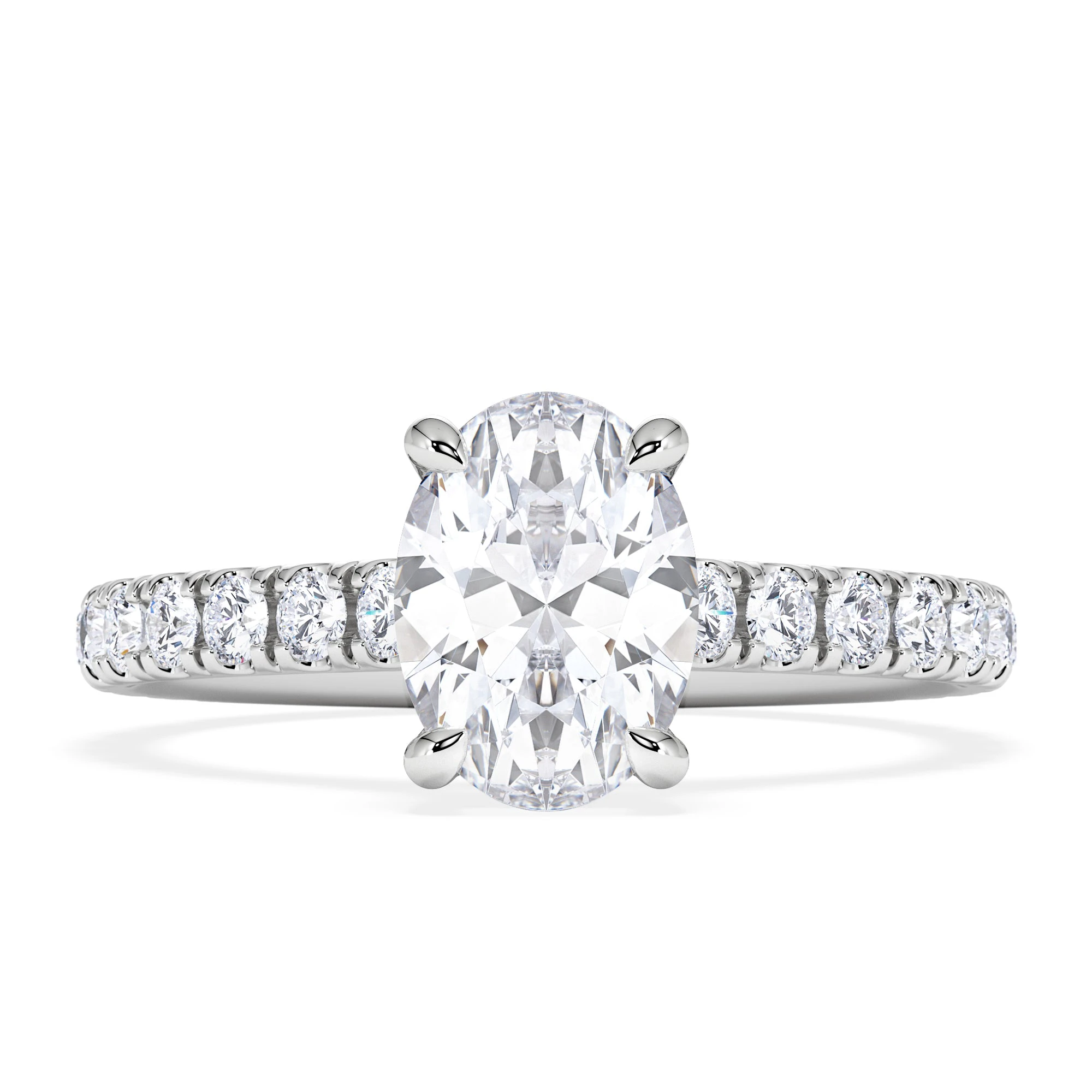 Amora Oval 1.00ct Hidden Halo Diamond Engagement Ring With Side Stones Set in 18K White Gold