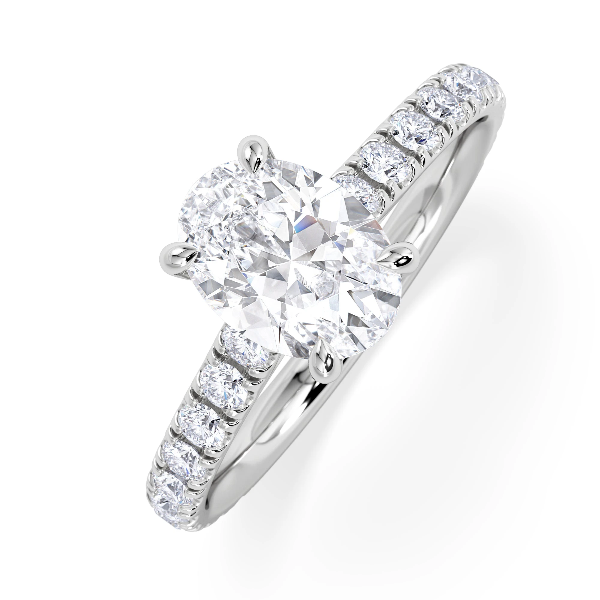 Amora Oval 1.00ct Hidden Halo Lab Diamond Engagement Ring With Side Stones Set in 18K White Gold