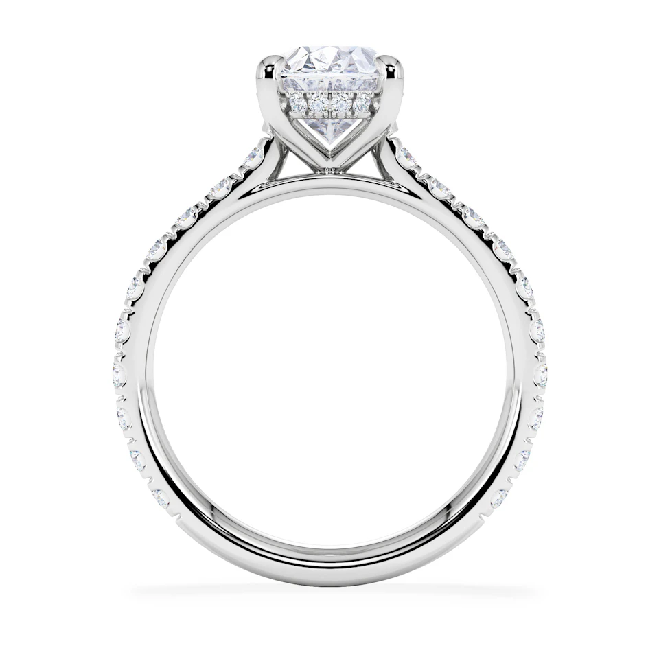 Amora Oval 2.00ct Hidden Halo Lab Diamond Engagement Ring With Side Stones Set in 18K White Gold