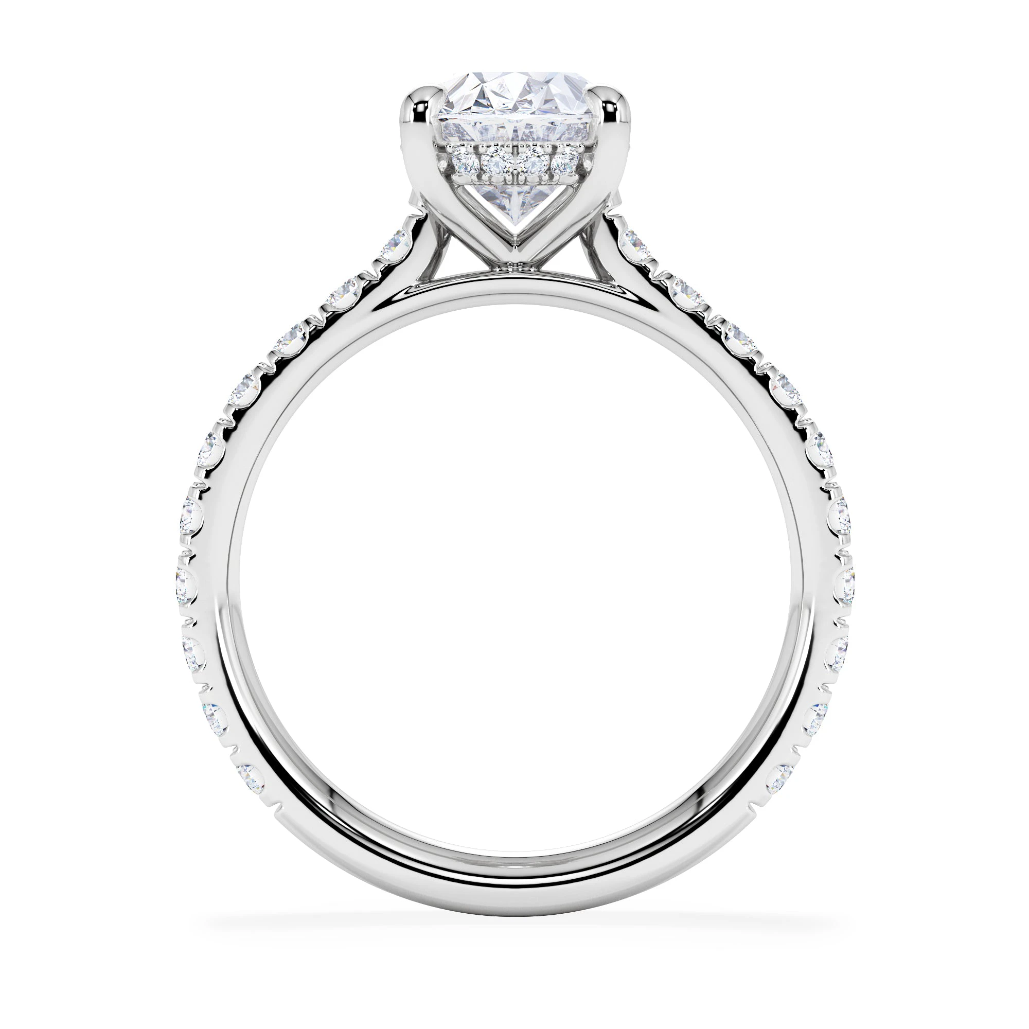 Amora Oval 2.00ct Hidden Halo Lab Diamond Engagement Ring With Side Stones Set in 18K White Gold