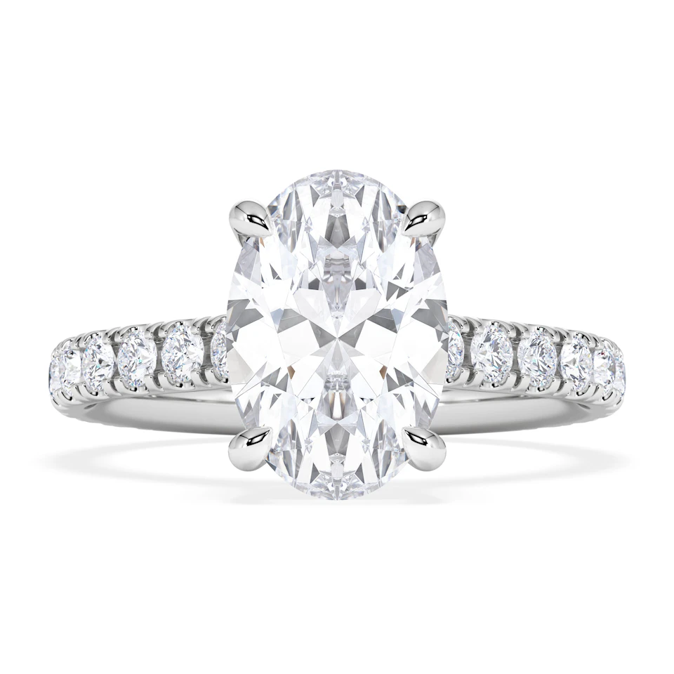 Amora Oval 2.00ct Hidden Halo Lab Diamond Engagement Ring With Side Stones Set in Platinum