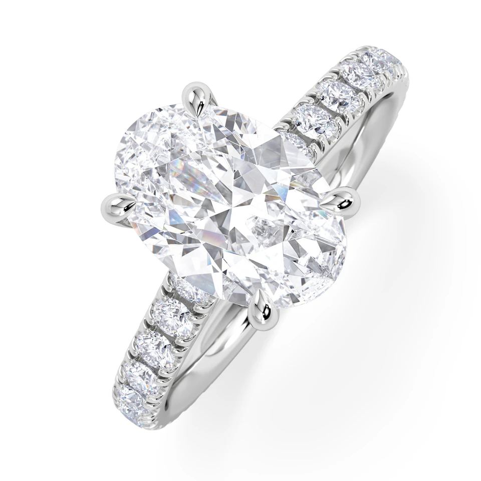 Amora Oval 2.00ct Hidden Halo Lab Diamond Engagement Ring With Side Stones Set in Platinum