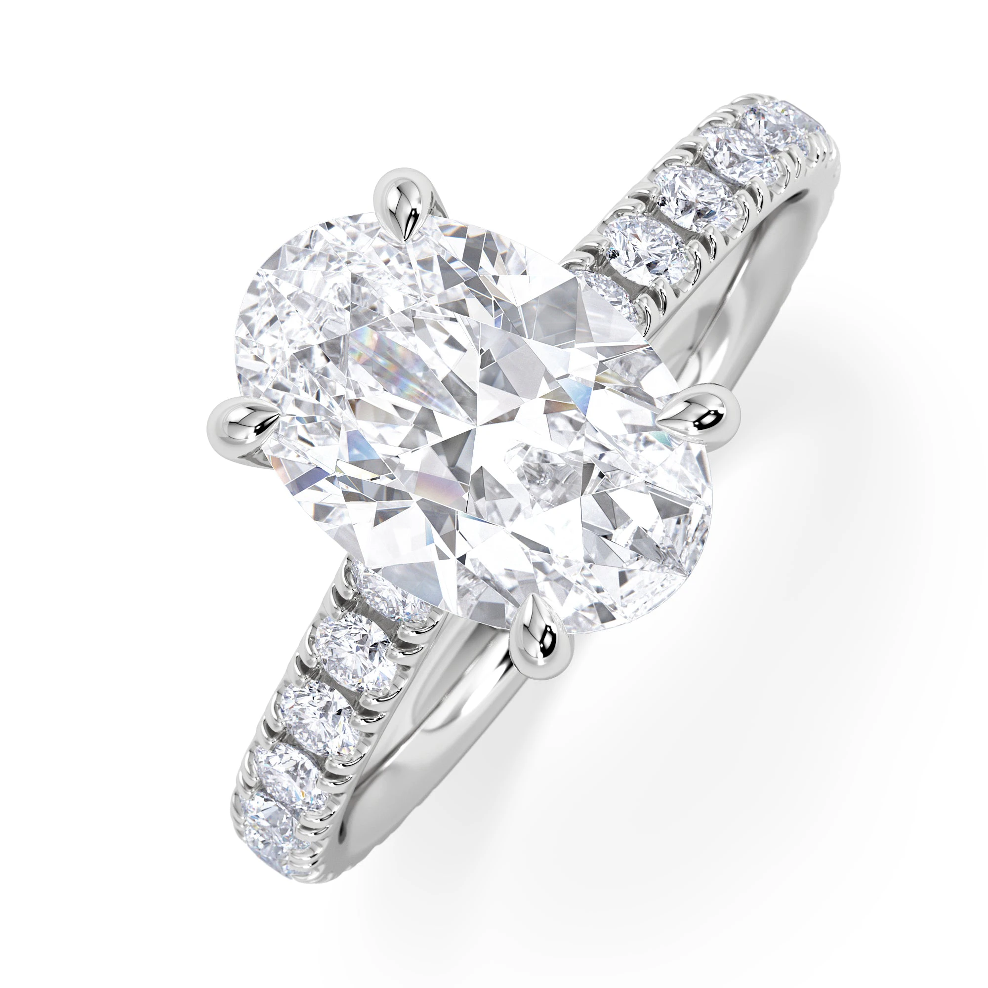 Amora Oval 2.00ct Hidden Halo Lab Diamond Engagement Ring With Side Stones Set in 18K White Gold