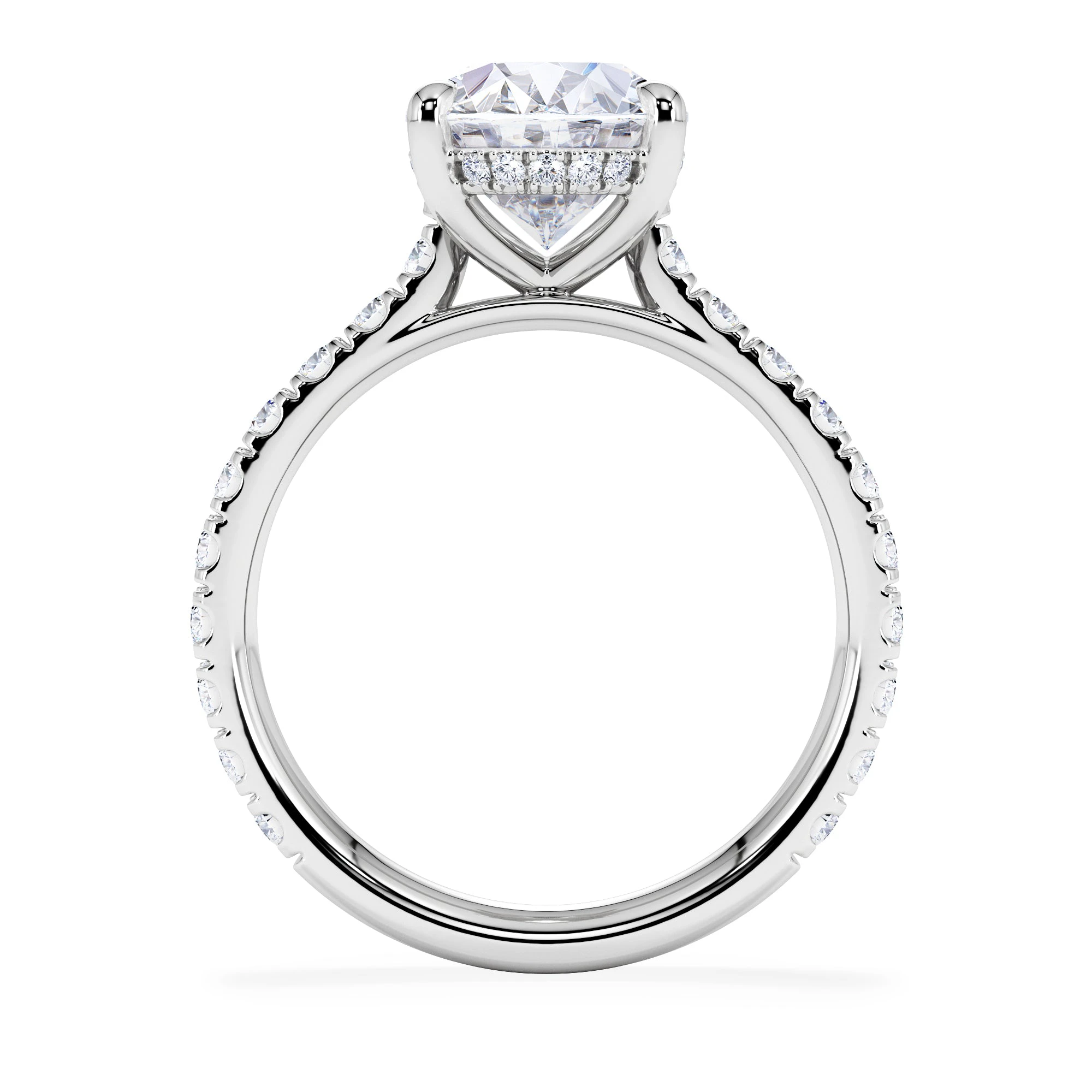 Amora Oval 3.00ct Hidden Halo Lab Diamond Engagement Ring With Side Stones Set in 18K White Gold