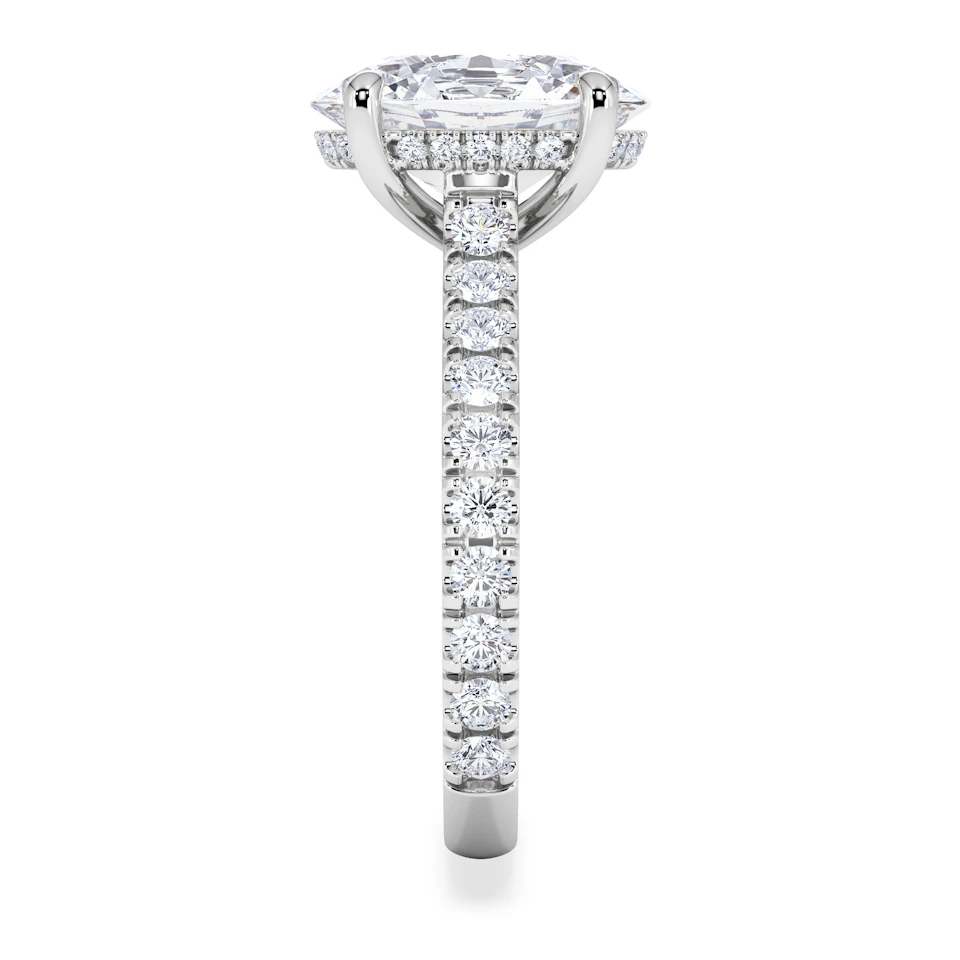 Amora Oval 3.00ct Hidden Halo Lab Diamond Engagement Ring With Side Stones Set in 18K White Gold