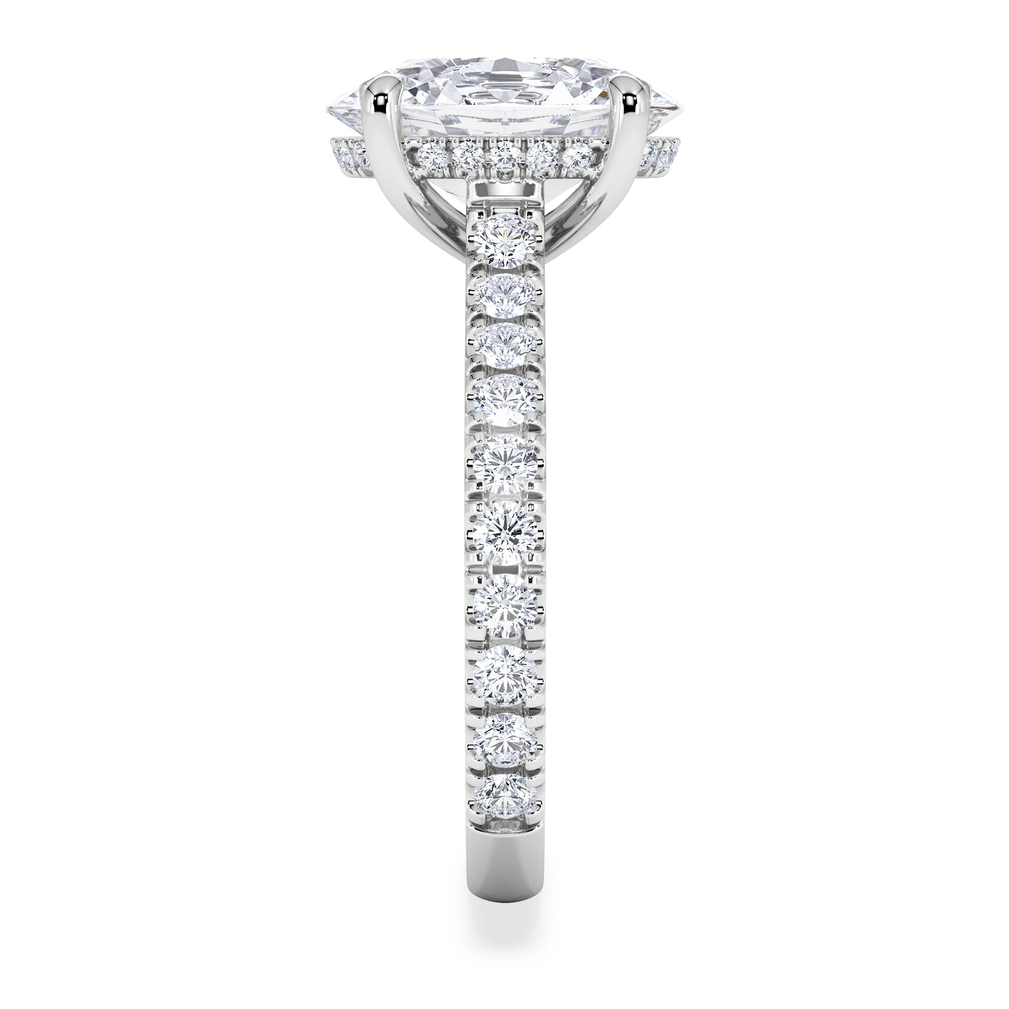 Amora Oval 3.00ct Hidden Halo Lab Diamond Engagement Ring With Side Stones Set in 18K White Gold