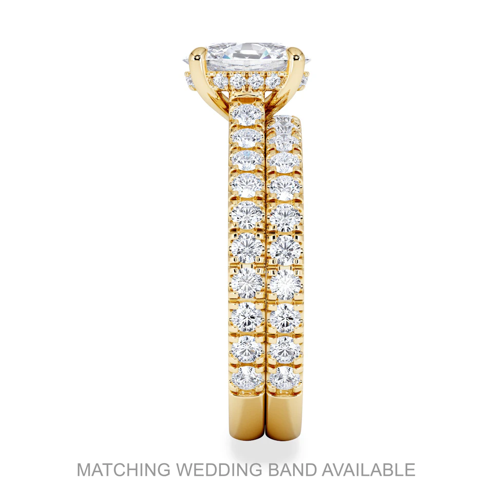 Amora Oval 1.00ct Hidden Halo Lab Diamond Engagement Ring With Side Stones Set in 18K Gold