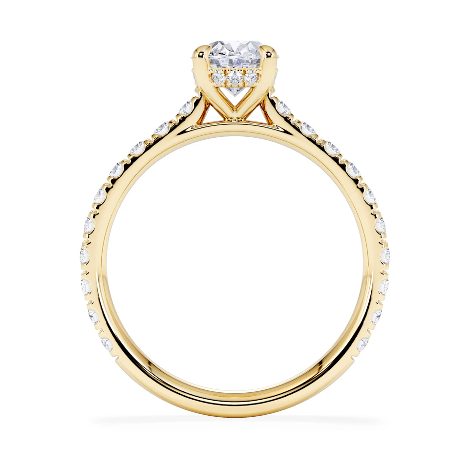Amora Oval 1.00ct Hidden Halo Lab Diamond Engagement Ring With Side Stones Set in 18K Gold