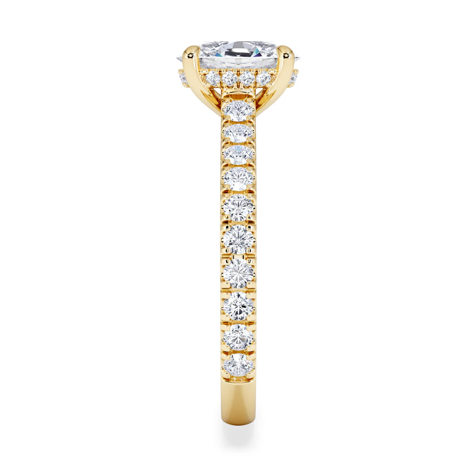 Amora Oval 1.00ct Hidden Halo Lab Diamond Engagement Ring With Side Stones Set in 18K Gold