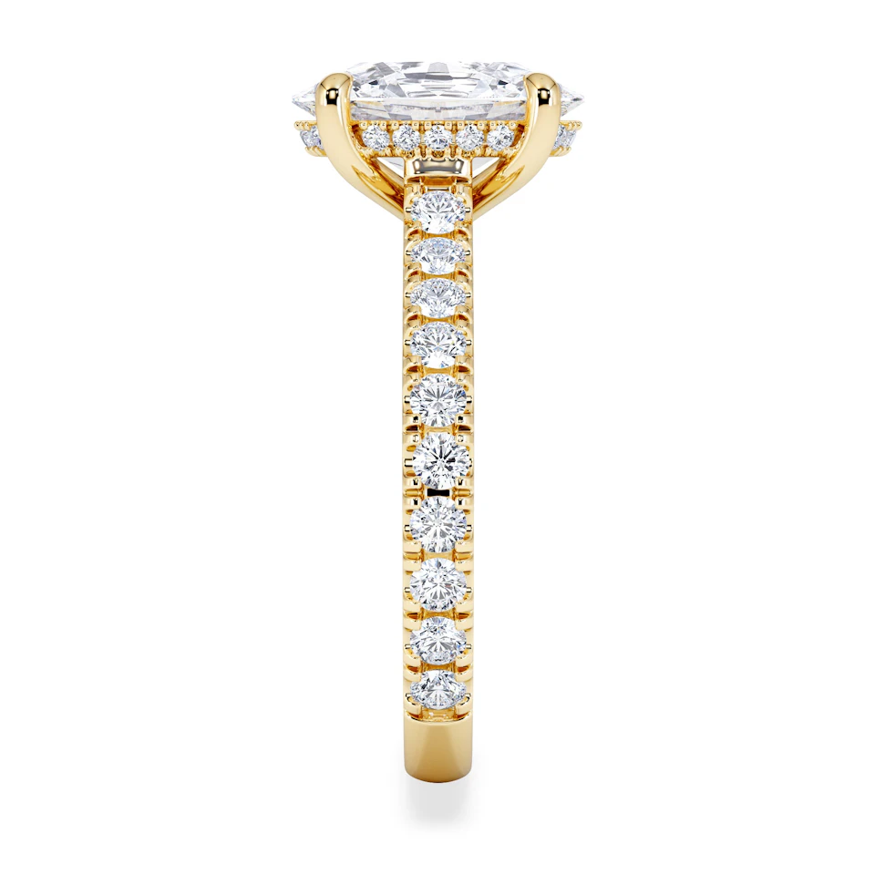 Amora Oval 2.00ct Hidden Halo Lab Diamond Engagement Ring With Side Stones Set in 18K Gold