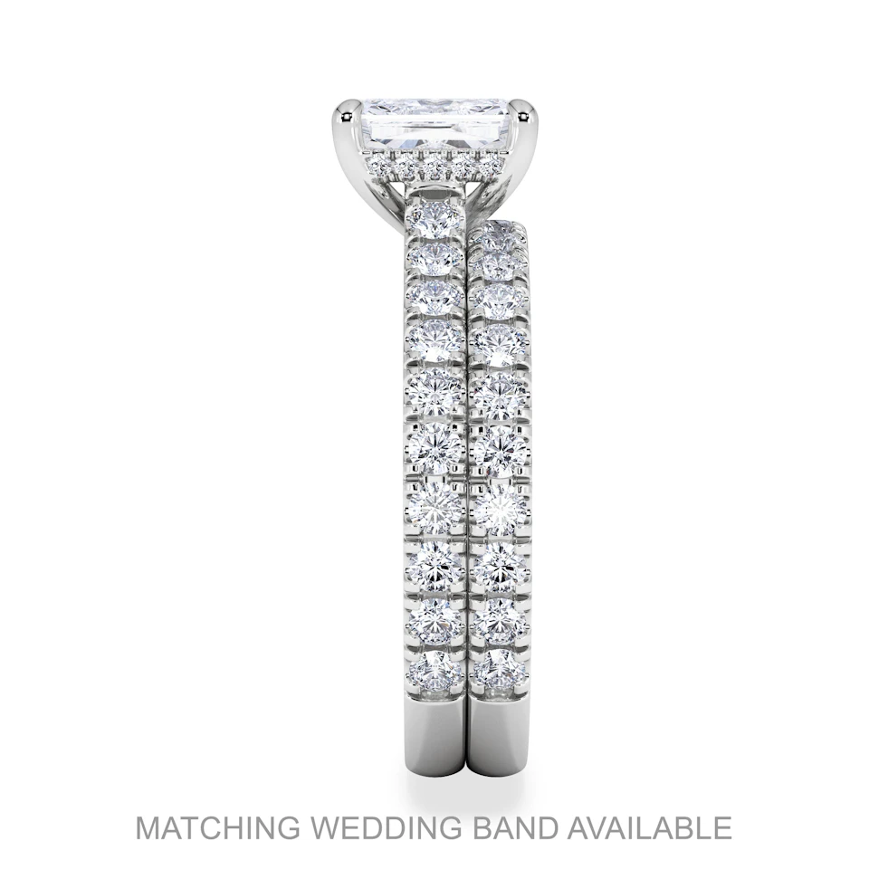 Amora Radiant 1.00ct Hidden Halo Diamond Engagement Ring With Side Stones Set in Platinum