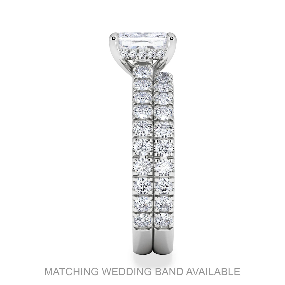 Amora Radiant 3.00ct Hidden Halo Lab Diamond Engagement Ring With Side Stones Set in 18K White Gold