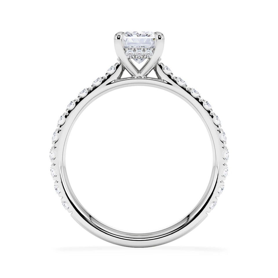 Amora Radiant 1.00ct Hidden Halo Diamond Engagement Ring With Side Stones Set in 18K White Gold