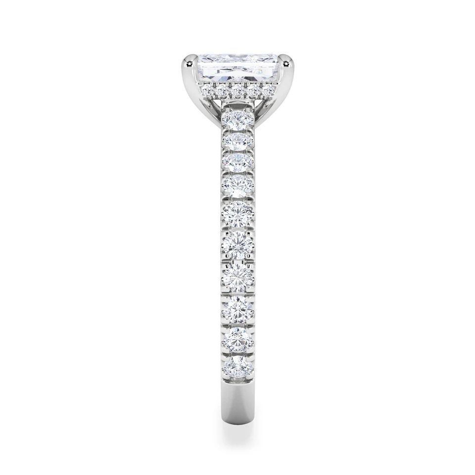Amora Radiant 1.00ct Hidden Halo Lab Diamond Engagement Ring With Side Stones Set in 18K White Gold