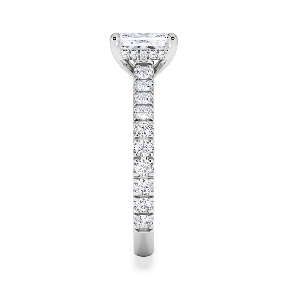 Amora Radiant 1.00ct Hidden Halo Diamond Engagement Ring With Side Stones Set in Platinum