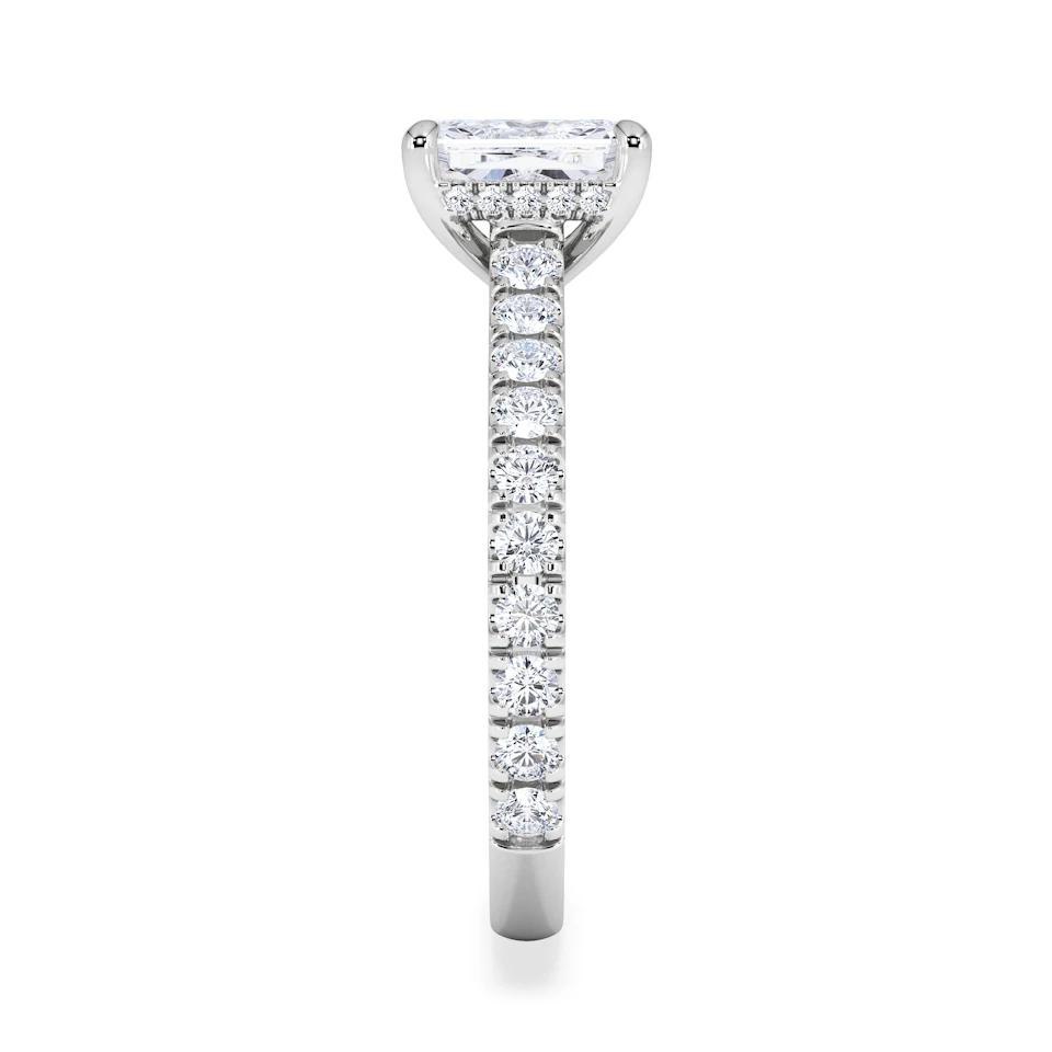 Amora Radiant 1.00ct Hidden Halo Diamond Engagement Ring With Side Stones Set in 18K White Gold