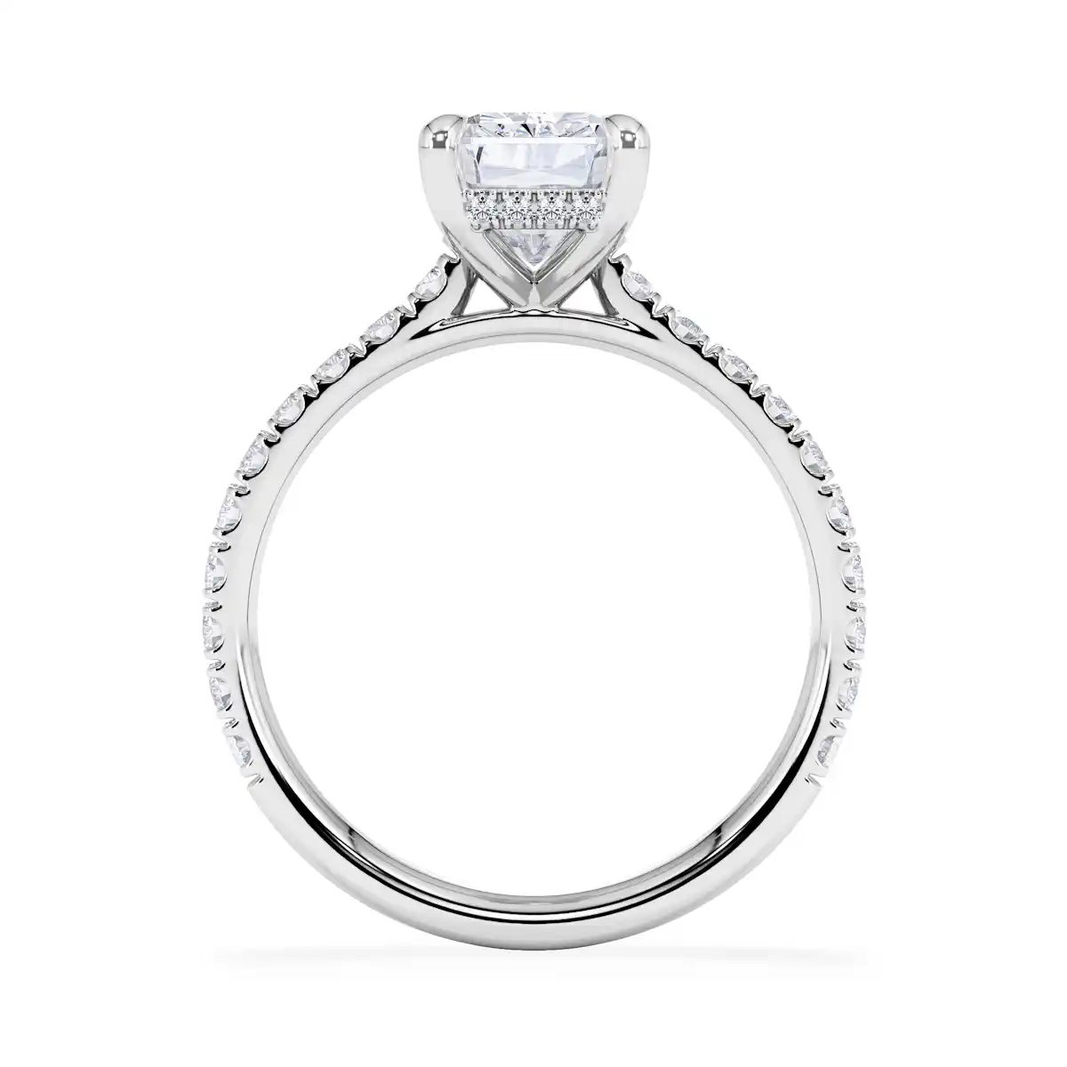 Amora Radiant 2.00ct Hidden Halo Lab Diamond Engagement Ring With Side Stones Set in 18K White Gold
