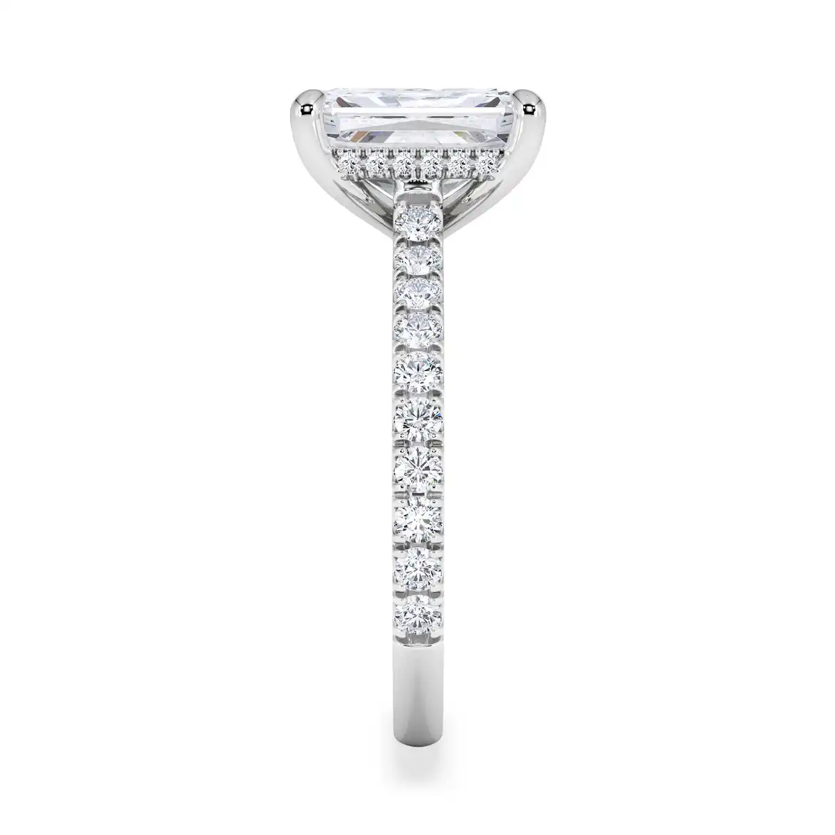 Amora Radiant 2.00ct Hidden Halo Lab Diamond Engagement Ring With Side Stones Set in 18K White Gold