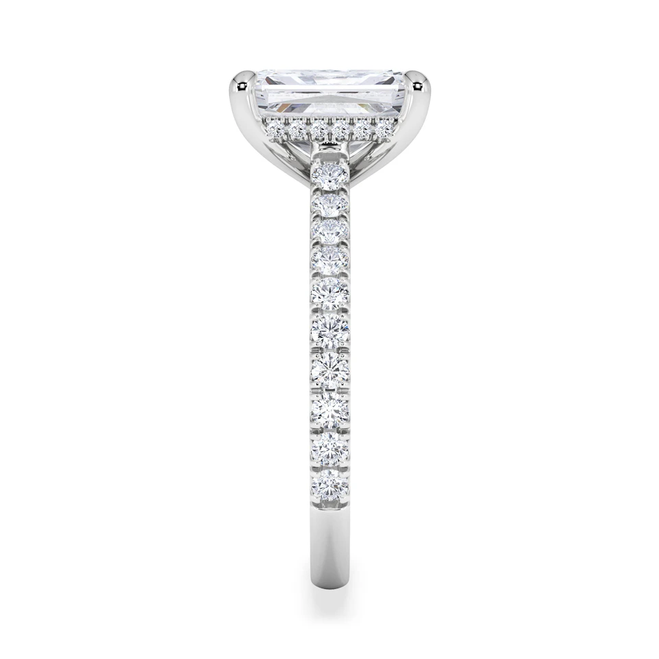 Amora Radiant 2.00ct Hidden Halo Lab Diamond Engagement Ring With Side Stones Set in Platinum