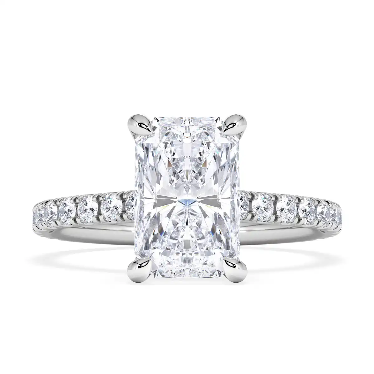 Amora Radiant 2.00ct Hidden Halo Lab Diamond Engagement Ring With Side Stones Set in 18K White Gold