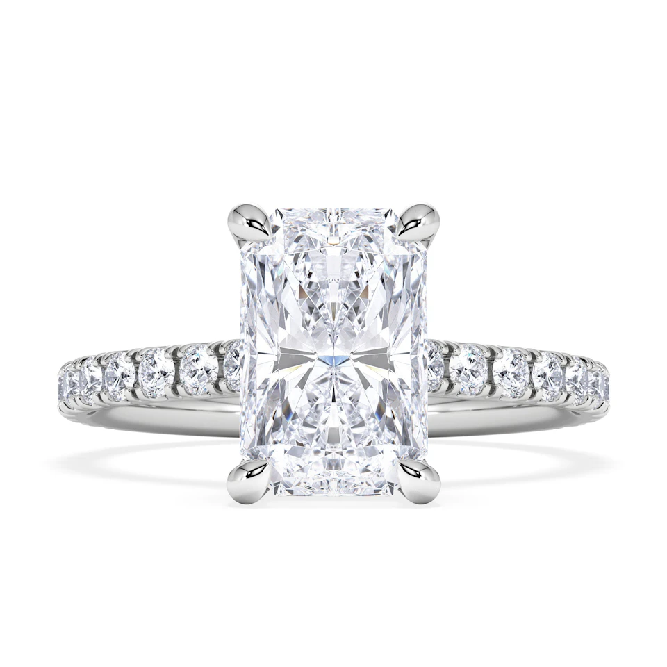 Amora Radiant 2.00ct Hidden Halo Lab Diamond Engagement Ring With Side Stones Set in Platinum