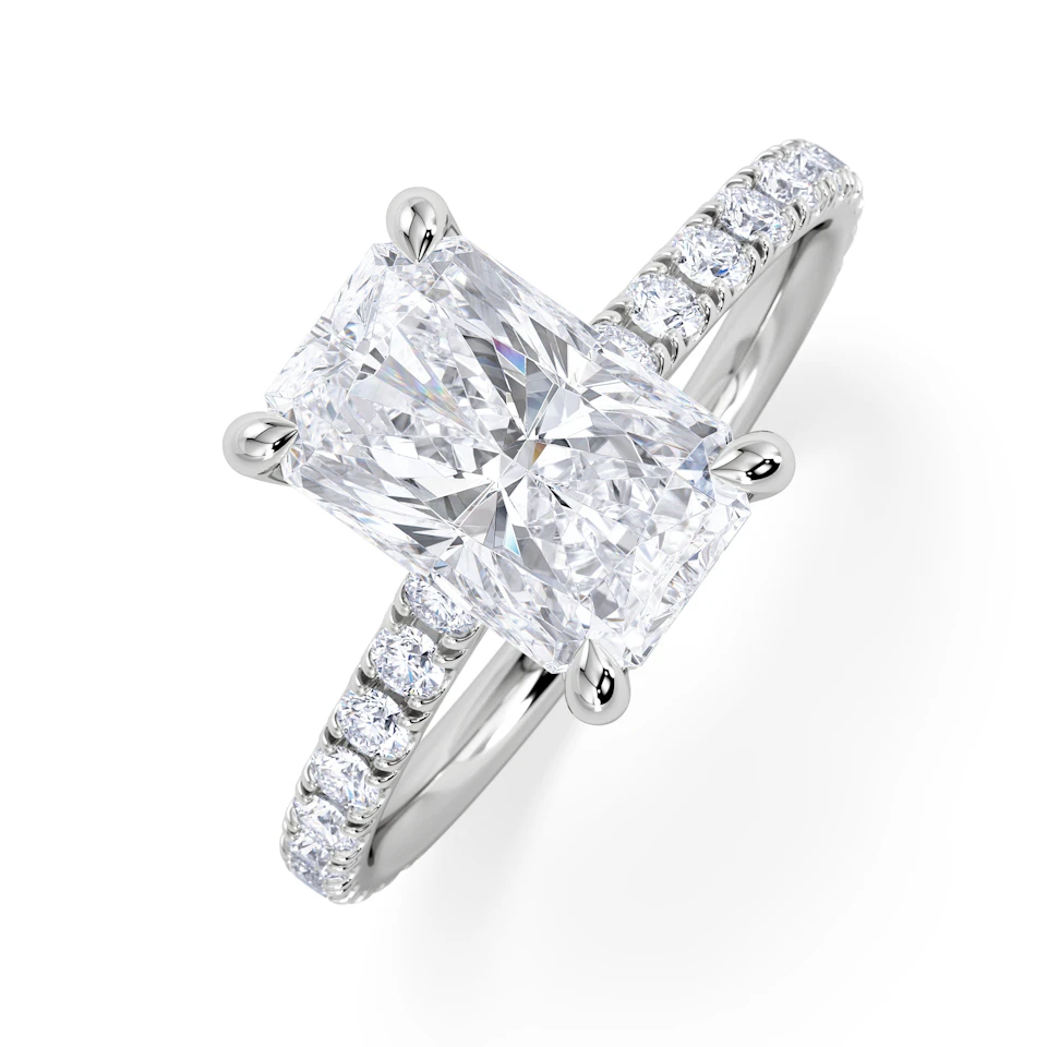 Amora Radiant 2.00ct Hidden Halo Lab Diamond Engagement Ring With Side Stones Set in Platinum