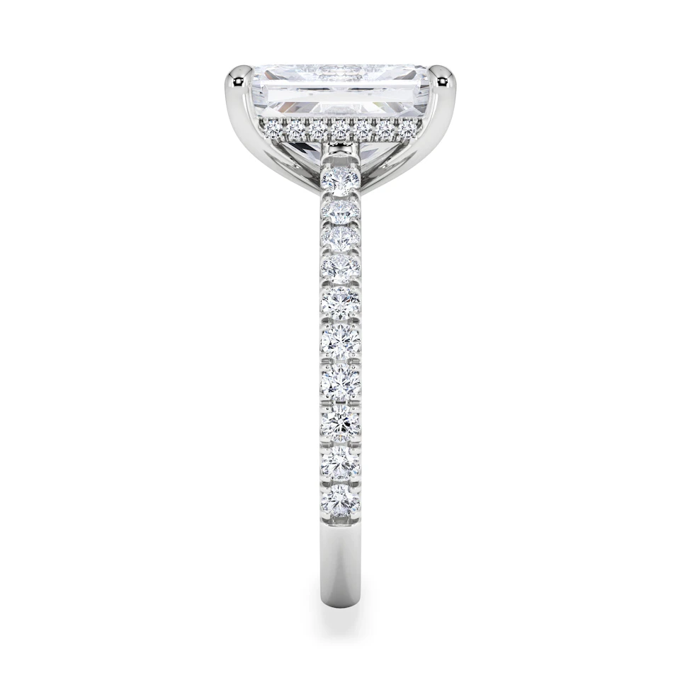 Amora Radiant 3.00ct Hidden Halo Lab Diamond Engagement Ring With Side Stones Set in Platinum