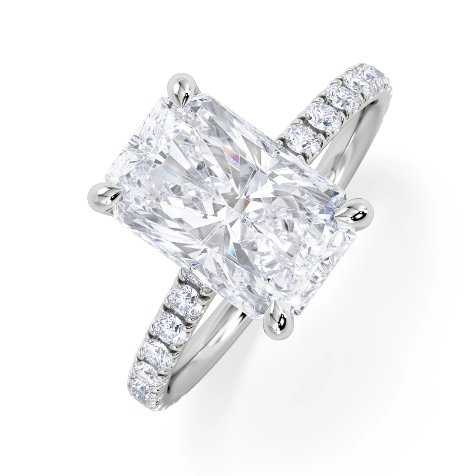 Amora Radiant 3.00ct Hidden Halo Lab Diamond Engagement Ring With Side Stones Set in Platinum