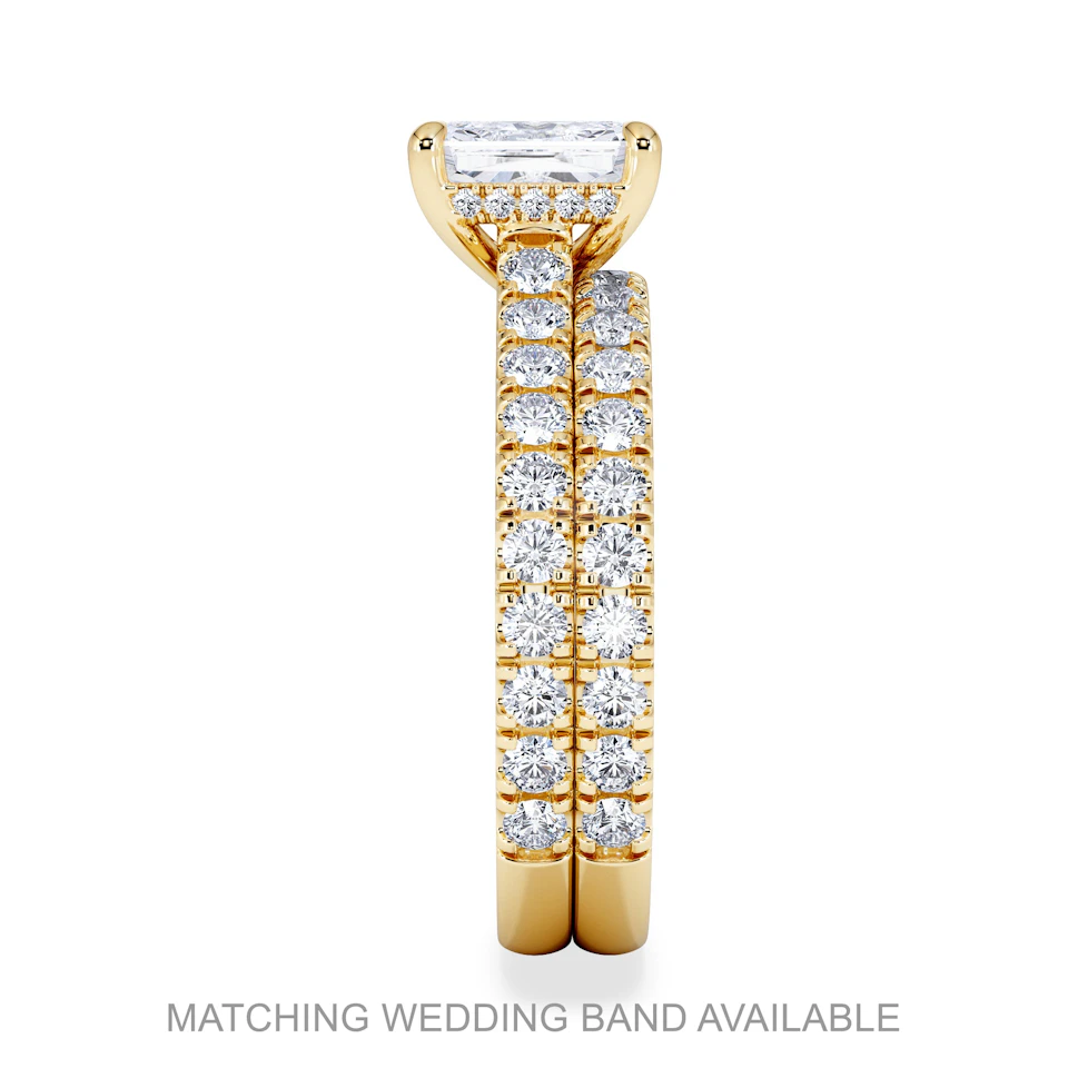 Amora Radiant 1.00ct Hidden Halo Diamond Engagement Ring With Side Stones Set in 18K Gold