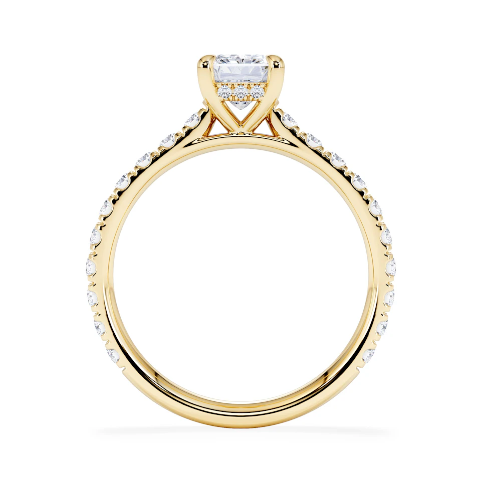 Amora Radiant 1.00ct Hidden Halo Diamond Engagement Ring With Side Stones Set in 18K Gold
