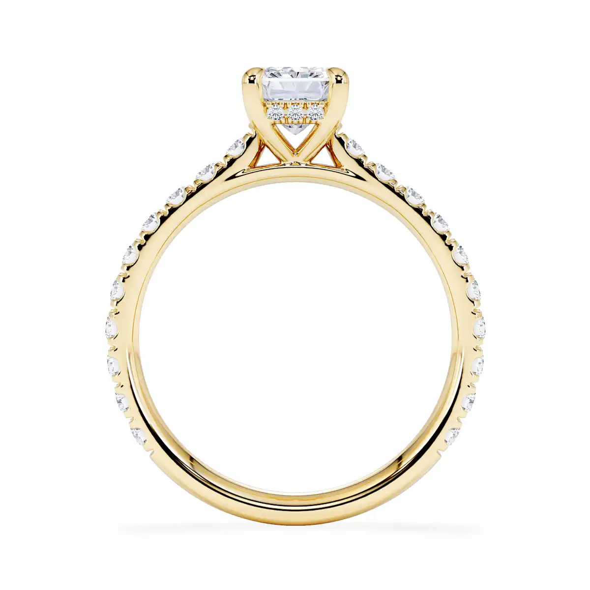 Amora Radiant 1.00ct Hidden Halo Diamond Engagement Ring With Side Stones Set in 18K Gold