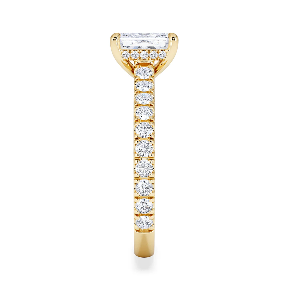Amora Radiant 1.00ct Hidden Halo Lab Diamond Engagement Ring With Side Stones Set in 18K Gold