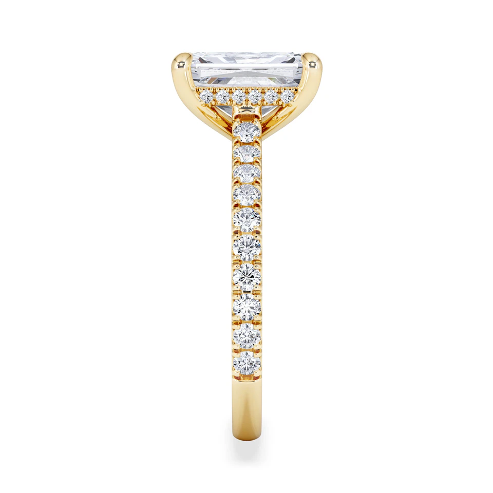 Amora Radiant 2.00ct Hidden Halo Lab Diamond Engagement Ring With Side Stones Set in 18K Gold
