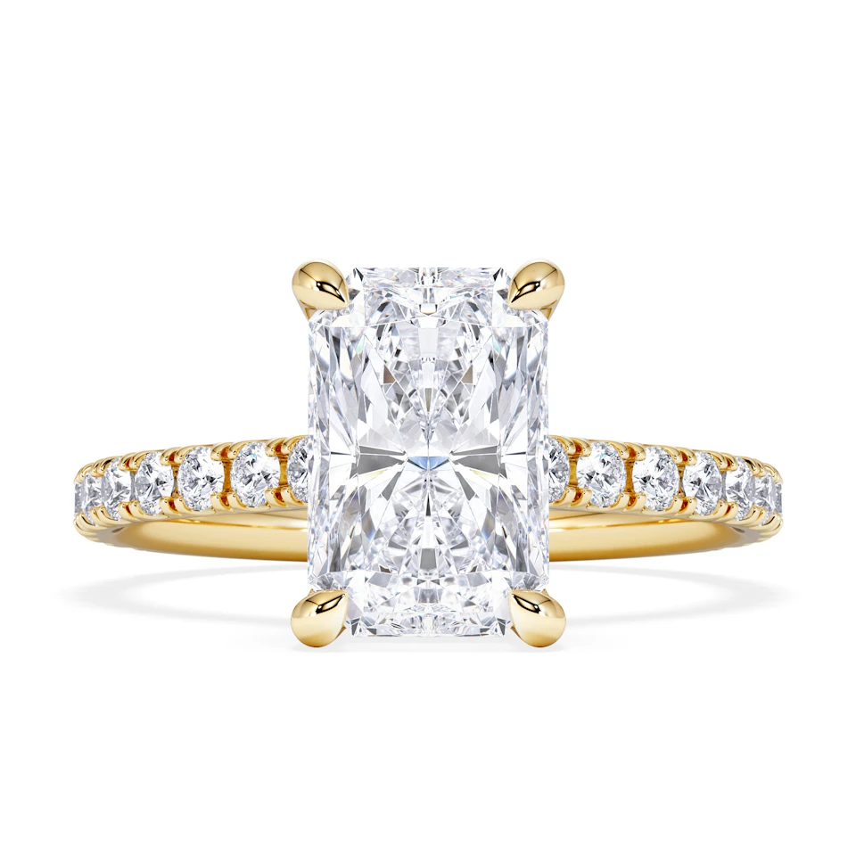 Amora Radiant 2.00ct Hidden Halo Lab Diamond Engagement Ring With Side Stones Set in 18K Gold